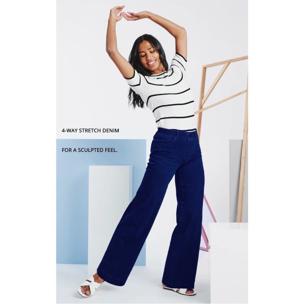 Betabrand Blue High Rise Wide Leg Pull On Jeans Jeggings Dress Yoga Pants
